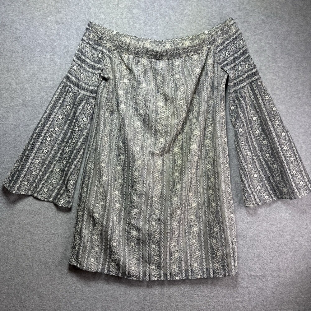 $98 BCBGeneration Off-Shoulder Mini Dress Women Medium Lace Gray White Boho